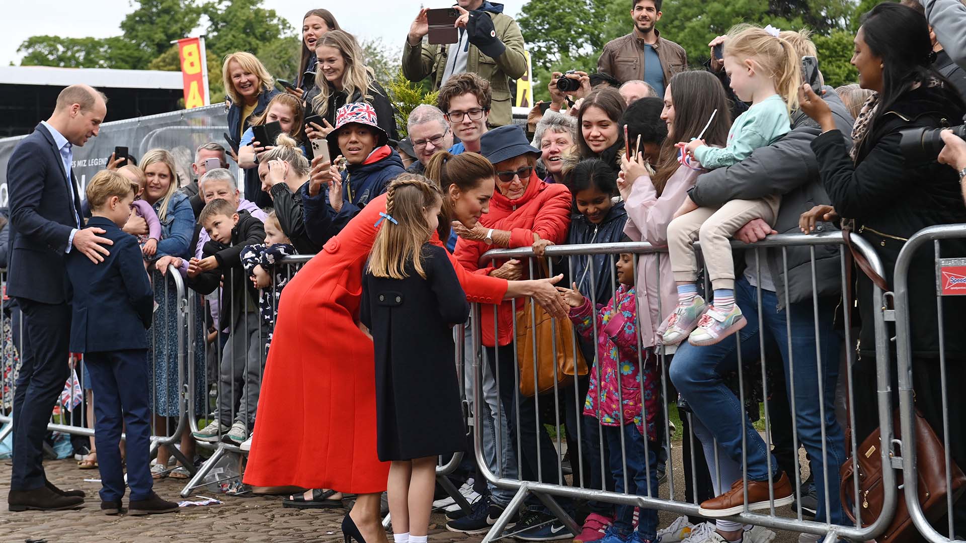 The Duke and Duchess of Cambridge, Prince George and Princess Charlotte meet well wishers during their visit to Cardiff Castle to meet performers and crew involved in the Platinum Jubilee Celebration Concert taking place in the castle grounds later in the afternoon, as members of the royal family visit the nations of the UK to celebrate Queen Elizabeth II’s Platinum Jubilee. Picture date: Saturday June 4, 2022.