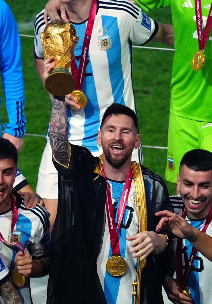 Editorial Use Only Lionel Messi lifts the trophy after Argentina win the World Cup Argentina v France, FIFA World Cup 2022, Final, Football, Lusail Stadium, Al Daayen, Qatar - 18 Dec 2022