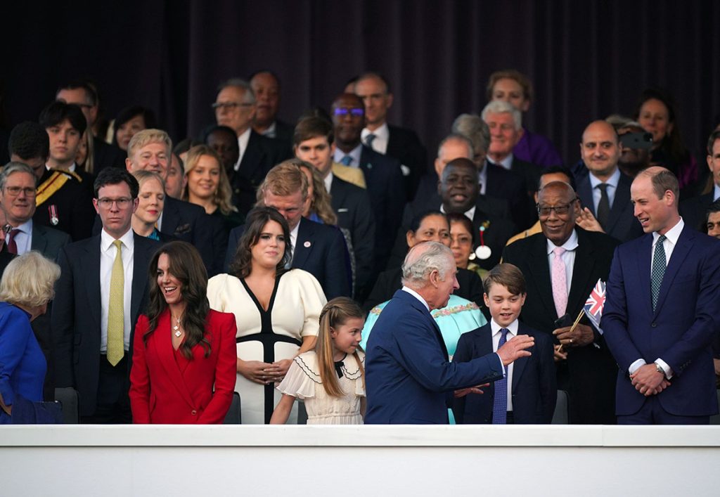 (1st row left to right) Queen Camilla, the Princess of Wales, Princess Charlotte, King Charles III, Prince George and the Prince of Wales in the Royal Box viewing the Coronation Concert held in the grounds of Windsor Castle, Berkshire, to celebrate the coronation of King Charles III and Queen Camilla. Picture date: Sunday May 7, 2023.