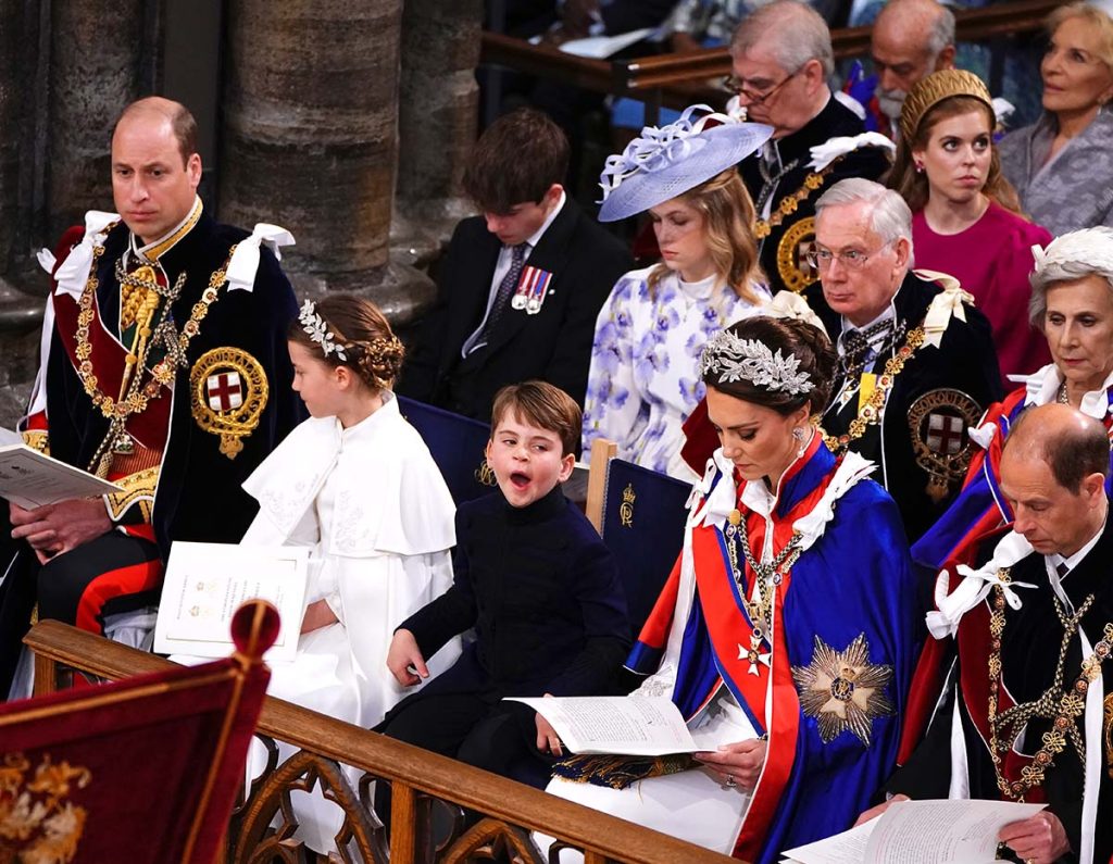 (left to right 1st row) the Prince of Wales, Princess Charlotte, Prince Louis, the Princess of Wales and the Duke of Edinburgh at the coronation ceremony of King Charles III and Queen Camilla in Westminster Abbey, London. Picture date: Saturday May 6, 2023.